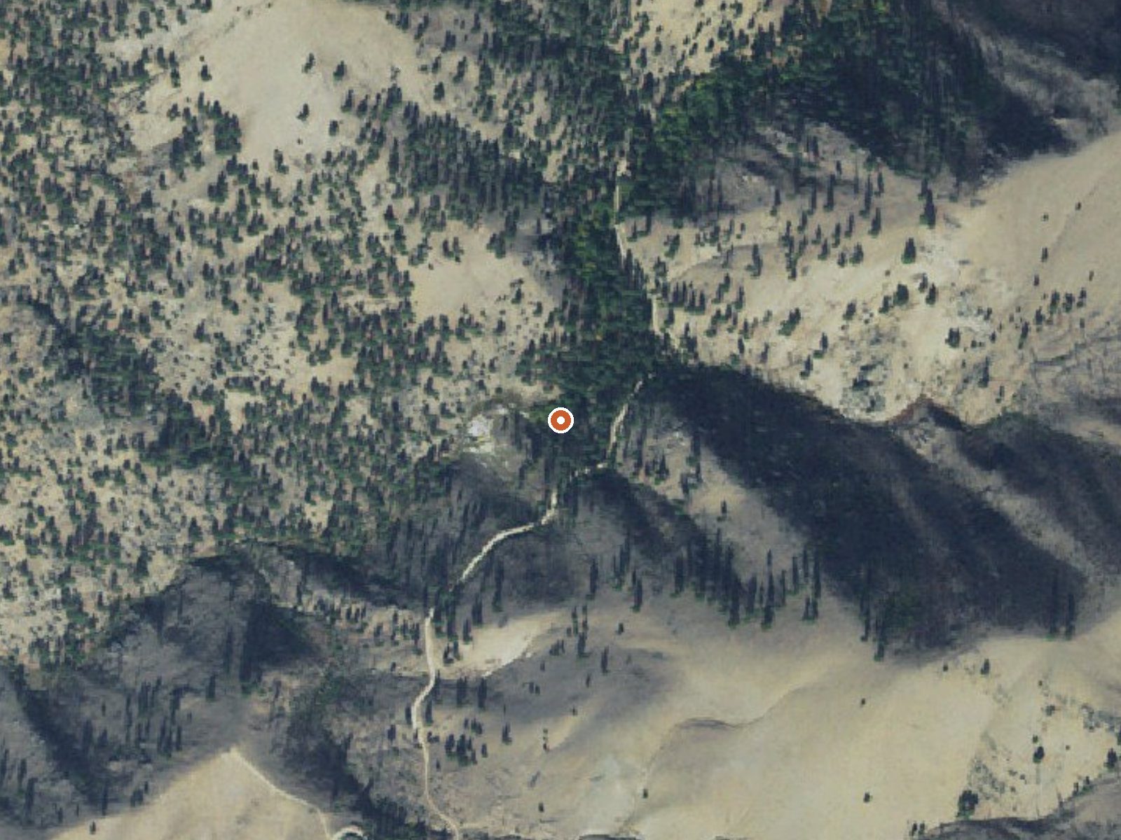 Aerial view of the ground around Big Creek Hot Springs