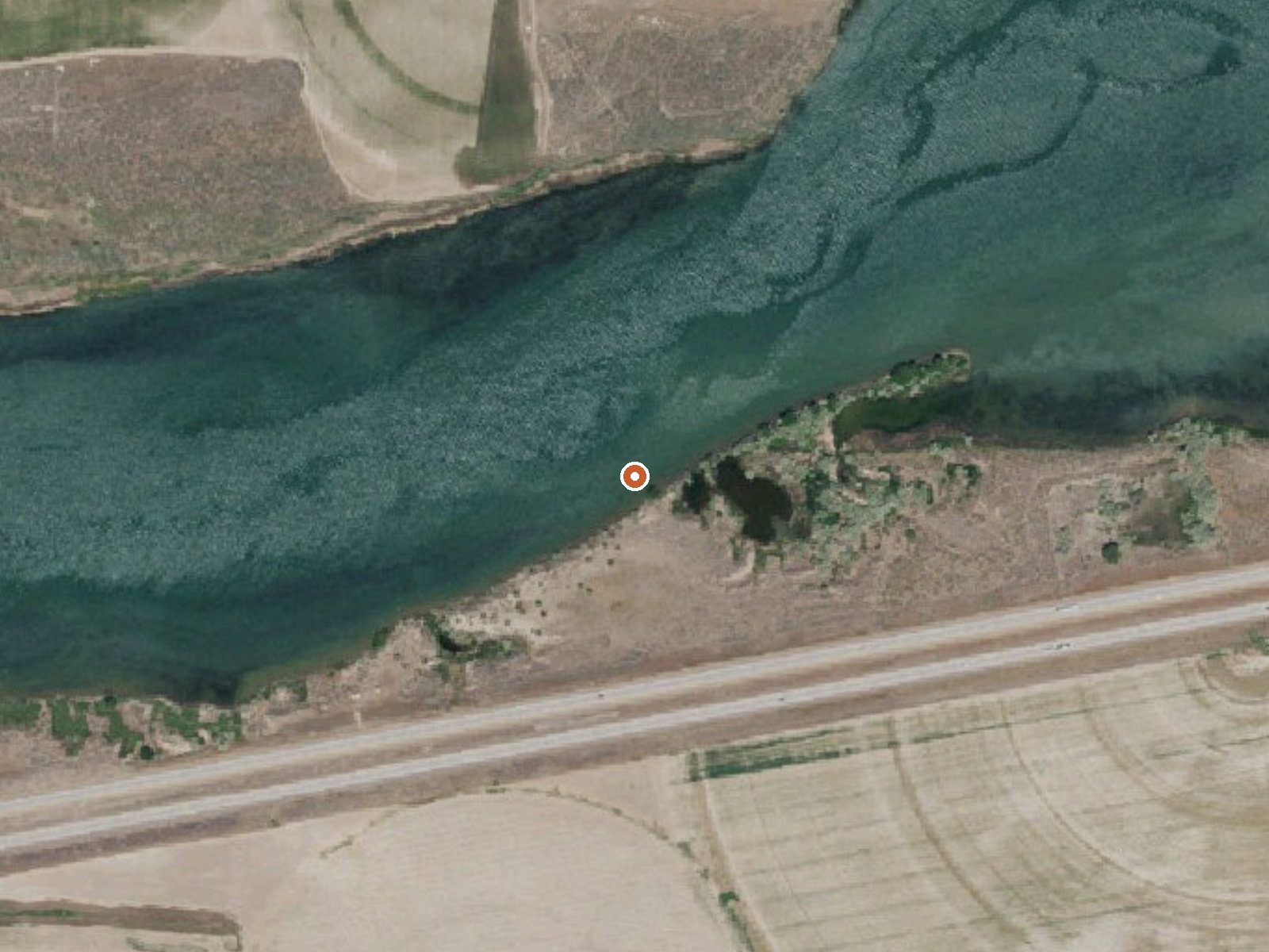 Aerial view of the ground around Lake Walcott Hot Spring