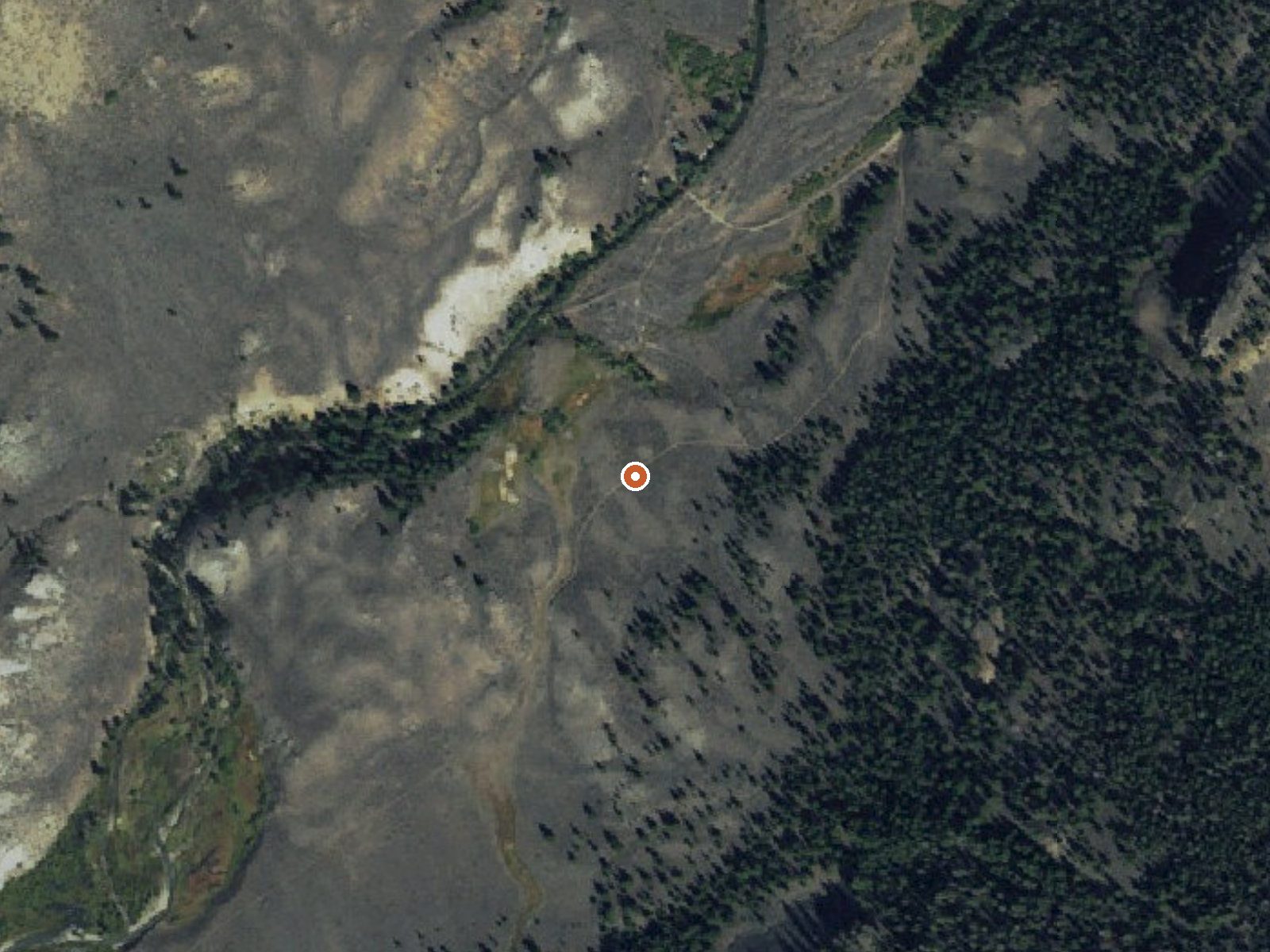Aerial view of the ground around Lower Bowery Hot Spring