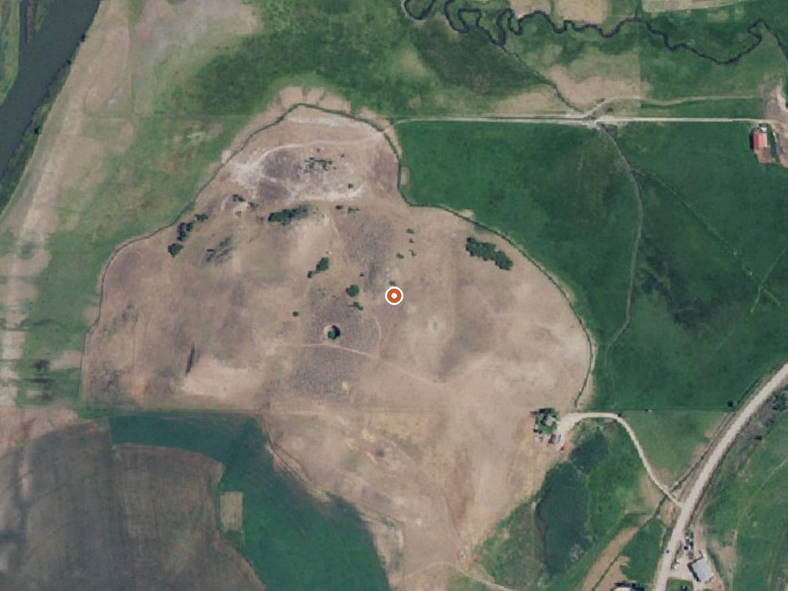 Aerial view of the ground around Mound Valley Warm Spring