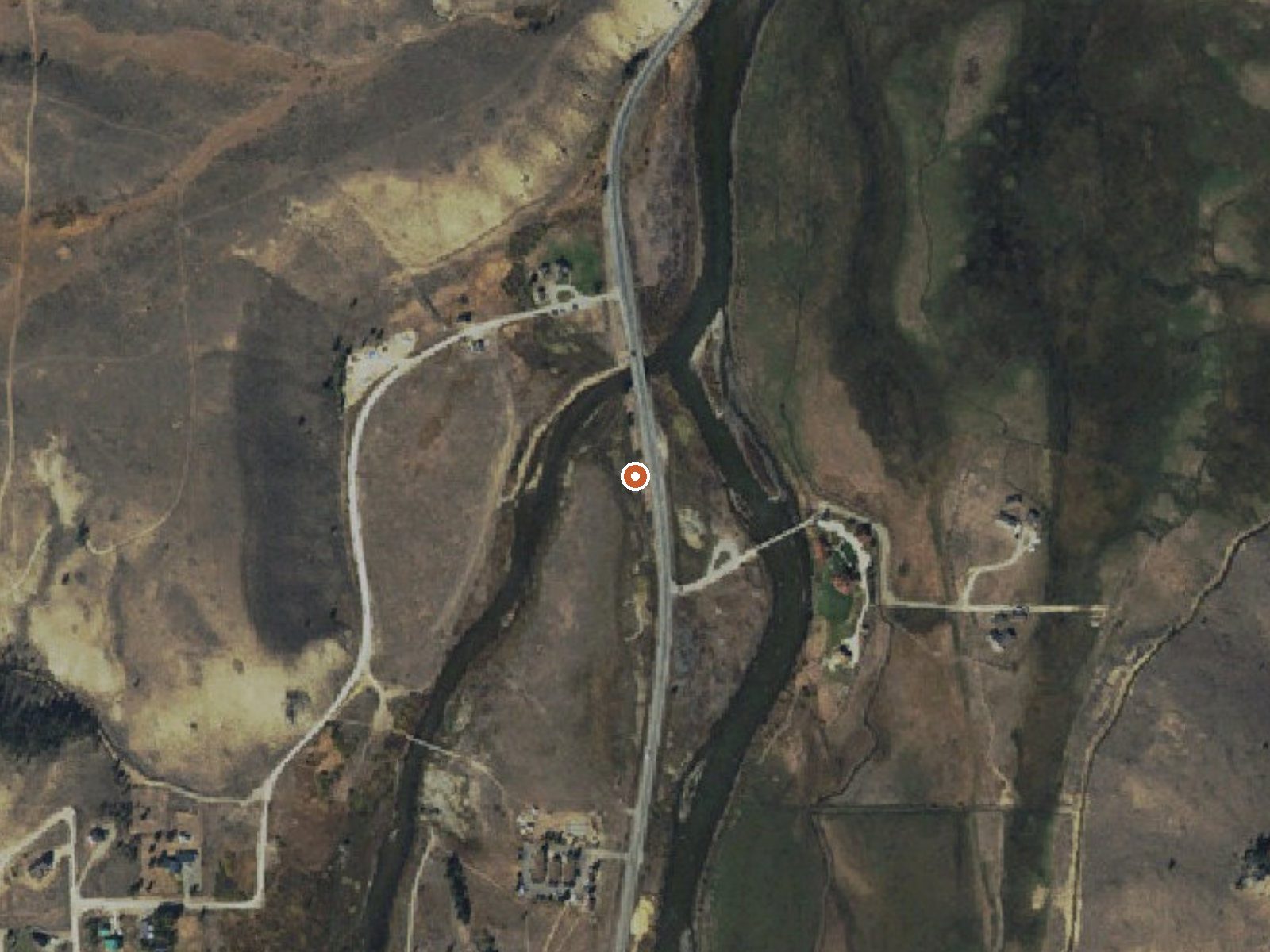Aerial view of the ground around Stanley Hot Spring
