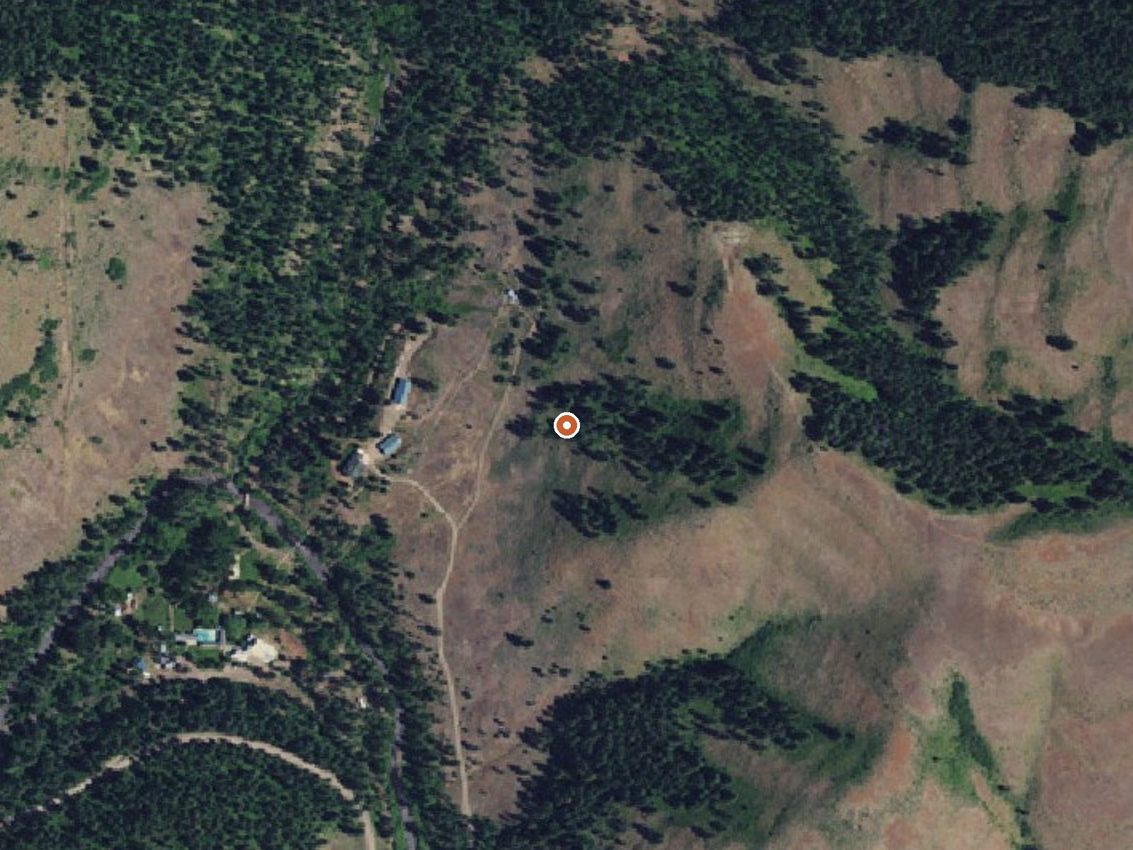Aerial view of the ground around Starkey Hot Springs