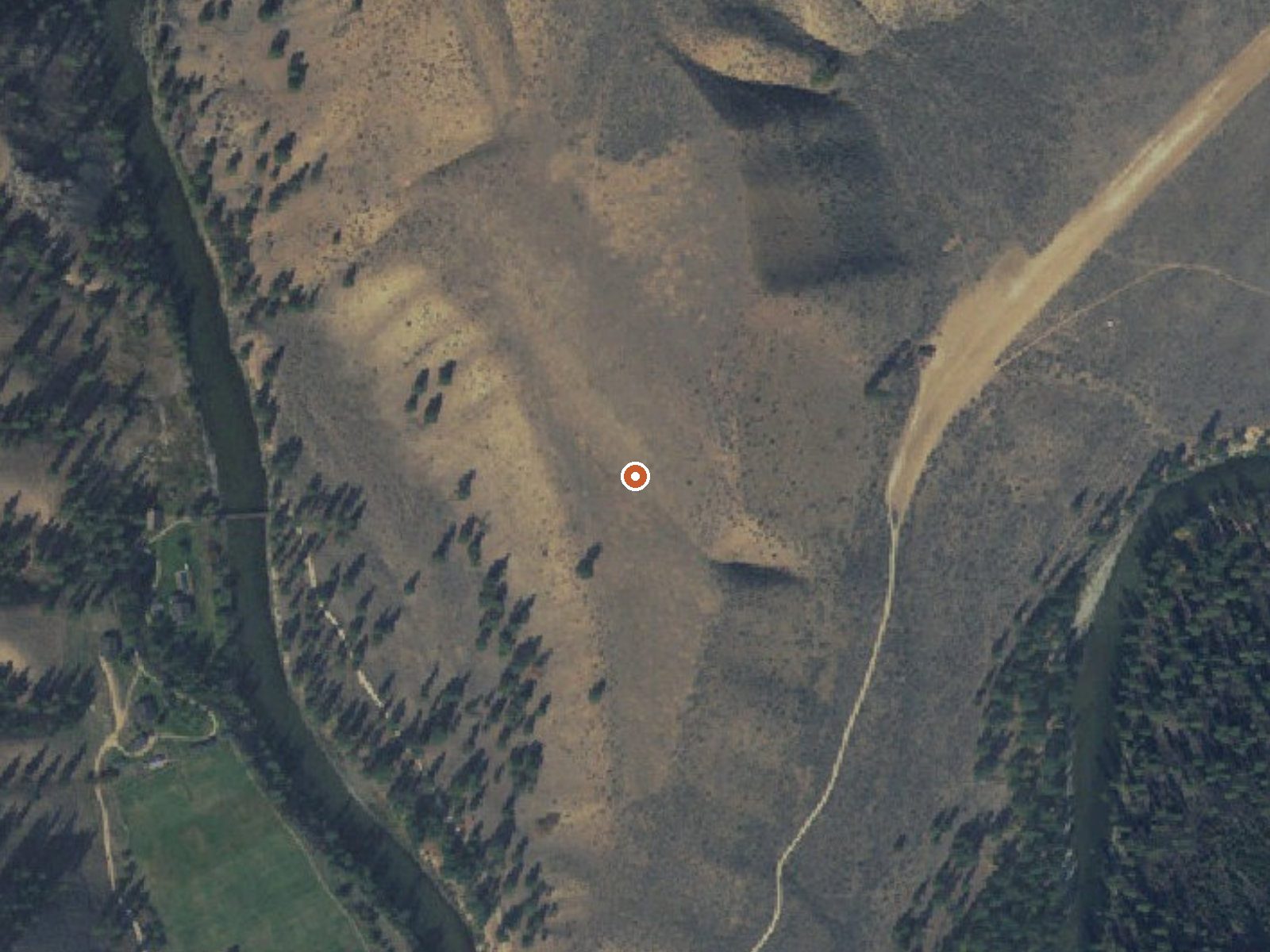 Aerial view of the ground around Thomas Creek Ranch Hot Spring