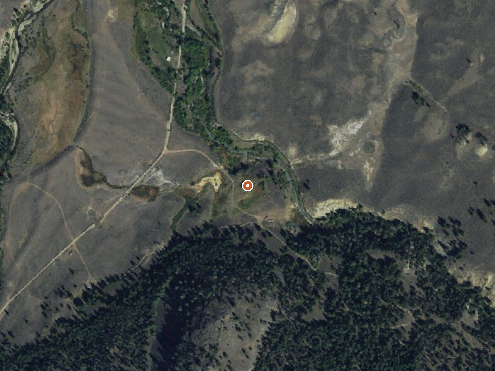 Aerial view of the ground around West Pass Hot Spring