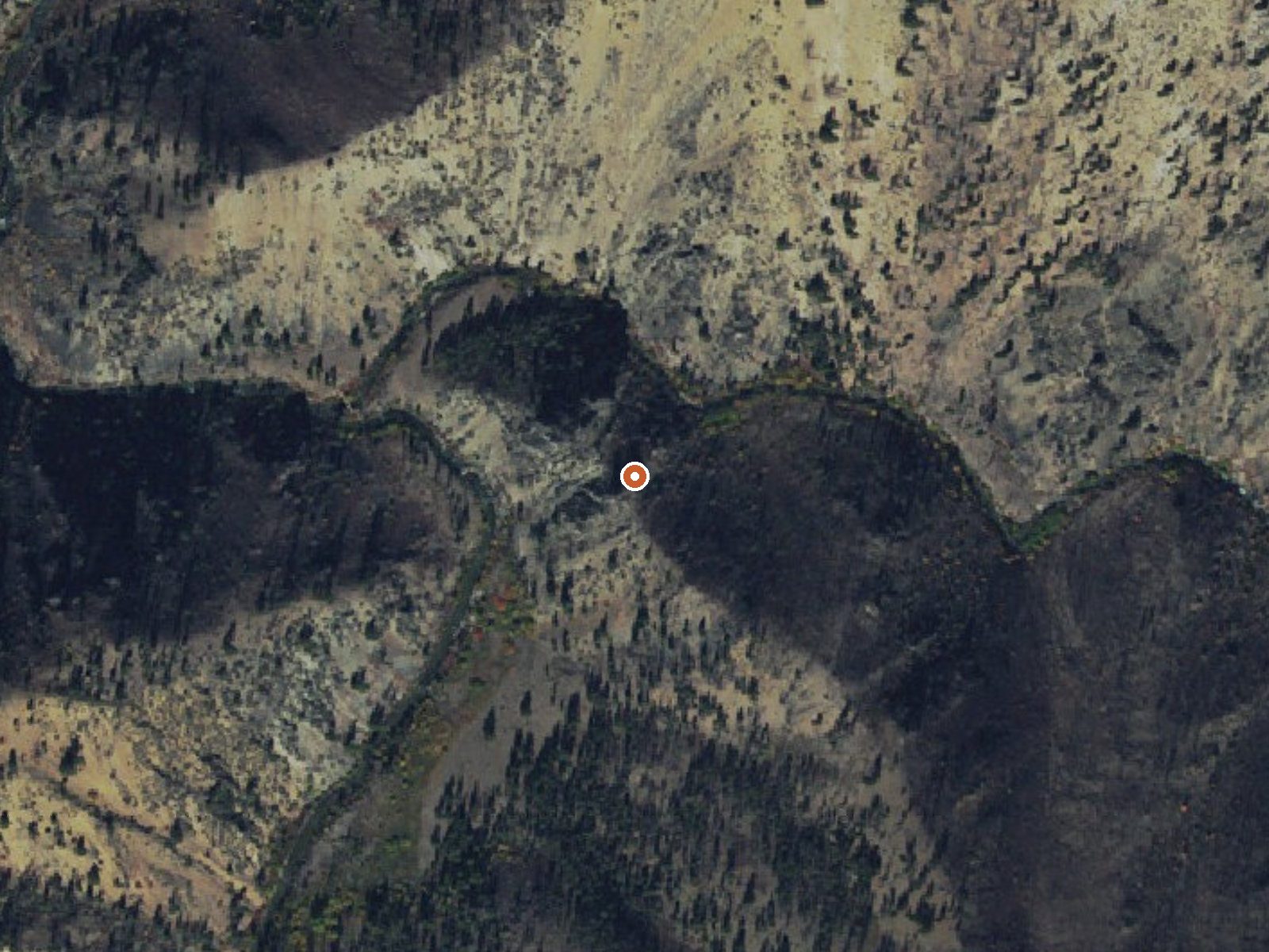 Aerial view of the ground around Owen Cabin Hot Spring