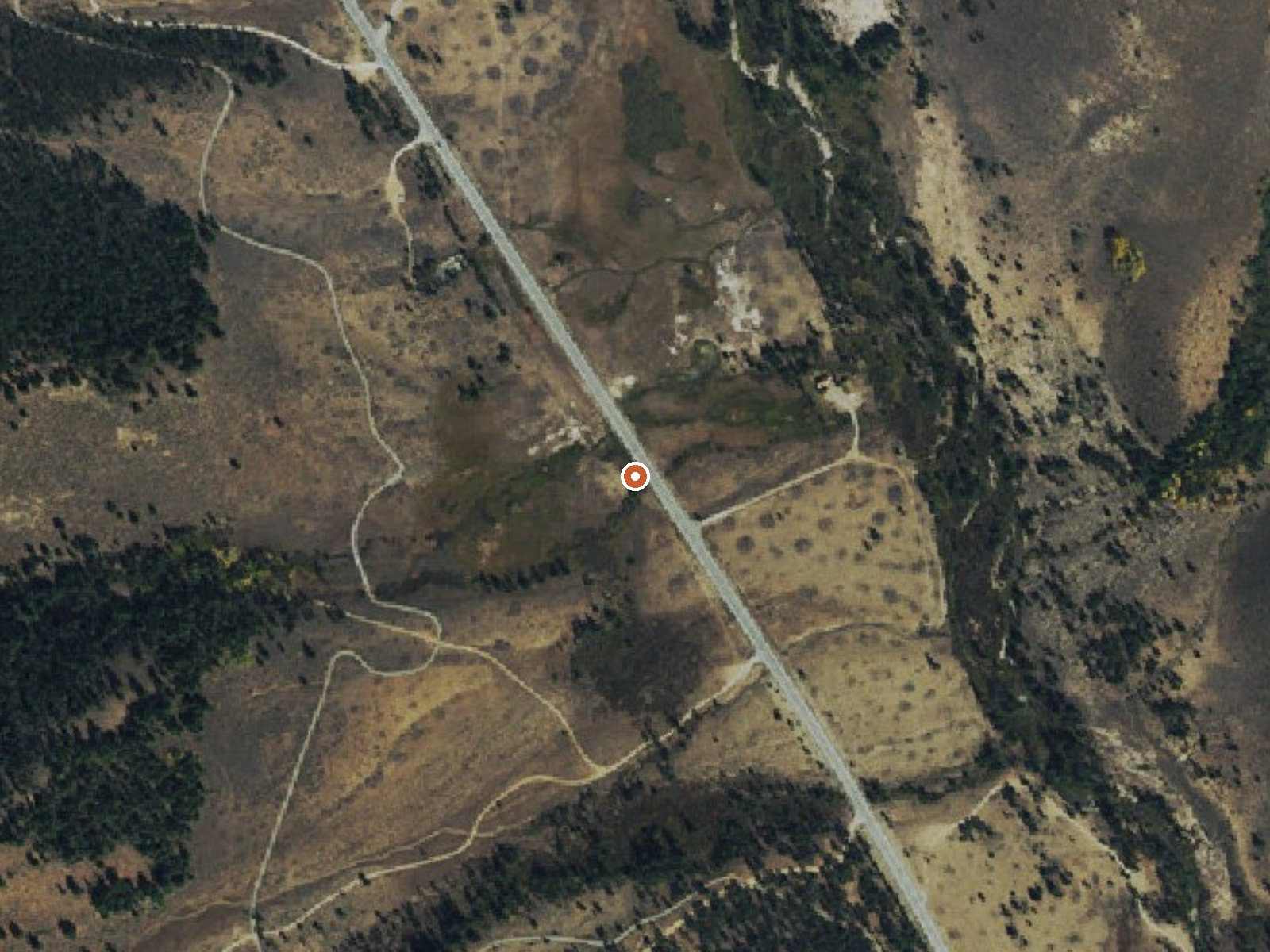 Aerial view of the ground around Russian John Hot Spring