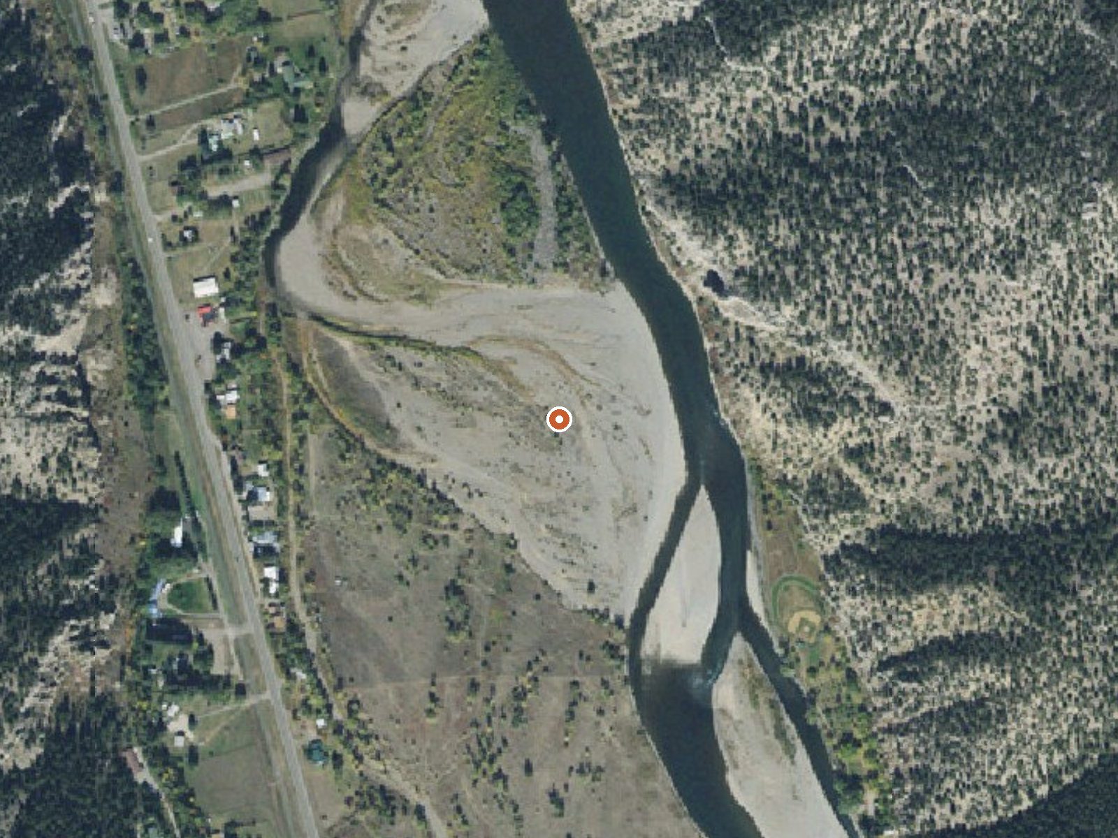 Aerial view of the ground around Carter Bridge Warm Springs