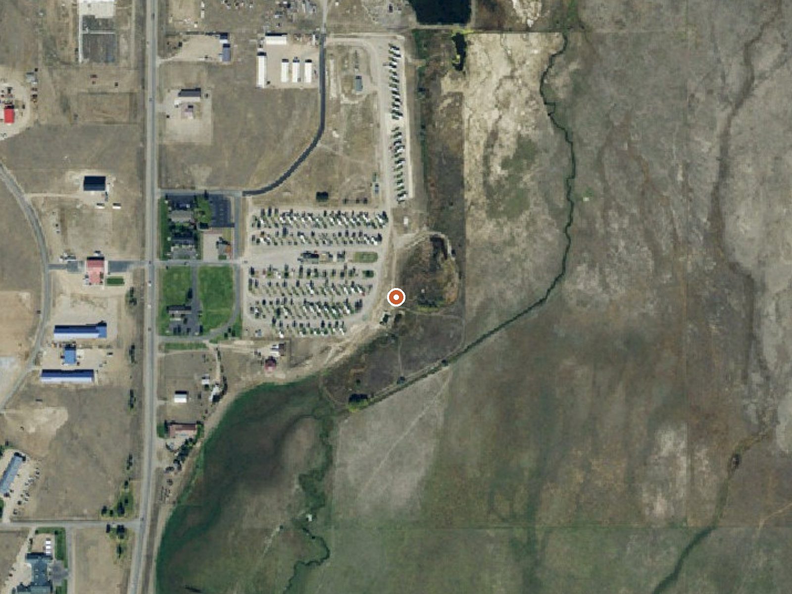 Aerial view of the ground around Ennis Hot Springs
