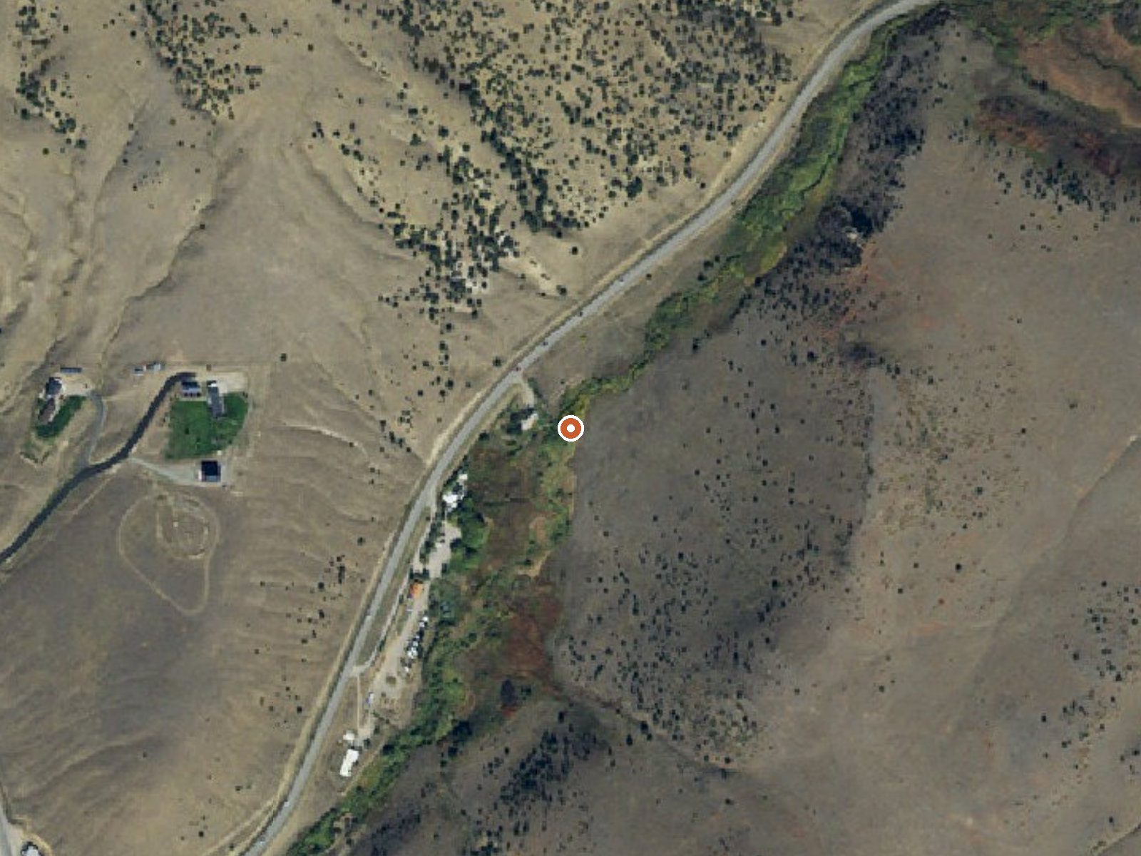 Aerial view of the ground around Norris Hot Springs