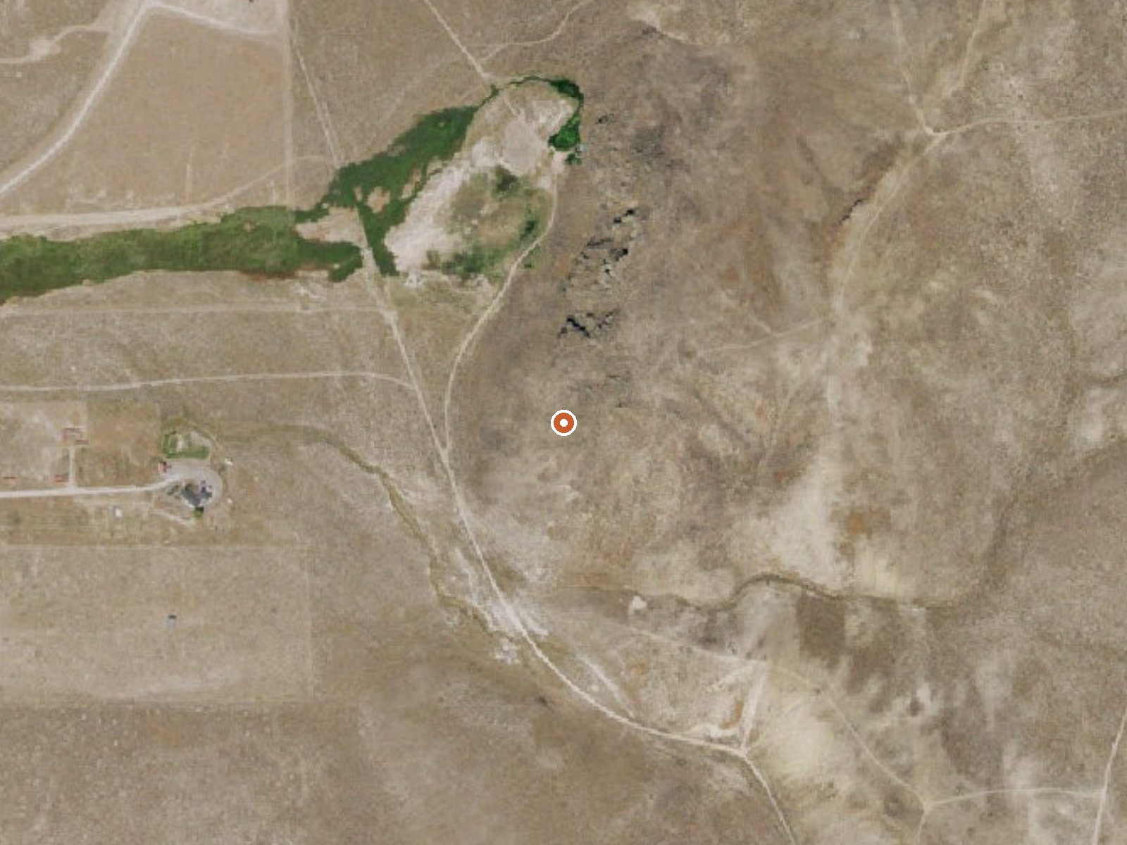 Aerial view of the ground around Threemile Spring, Sulphur Hot Spr