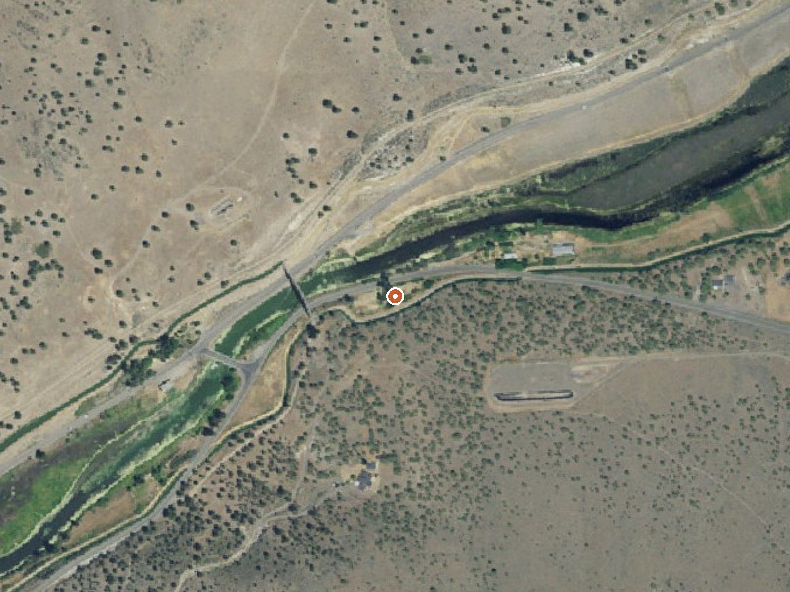 Aerial view of the ground around Olene Gap Hot Springs
