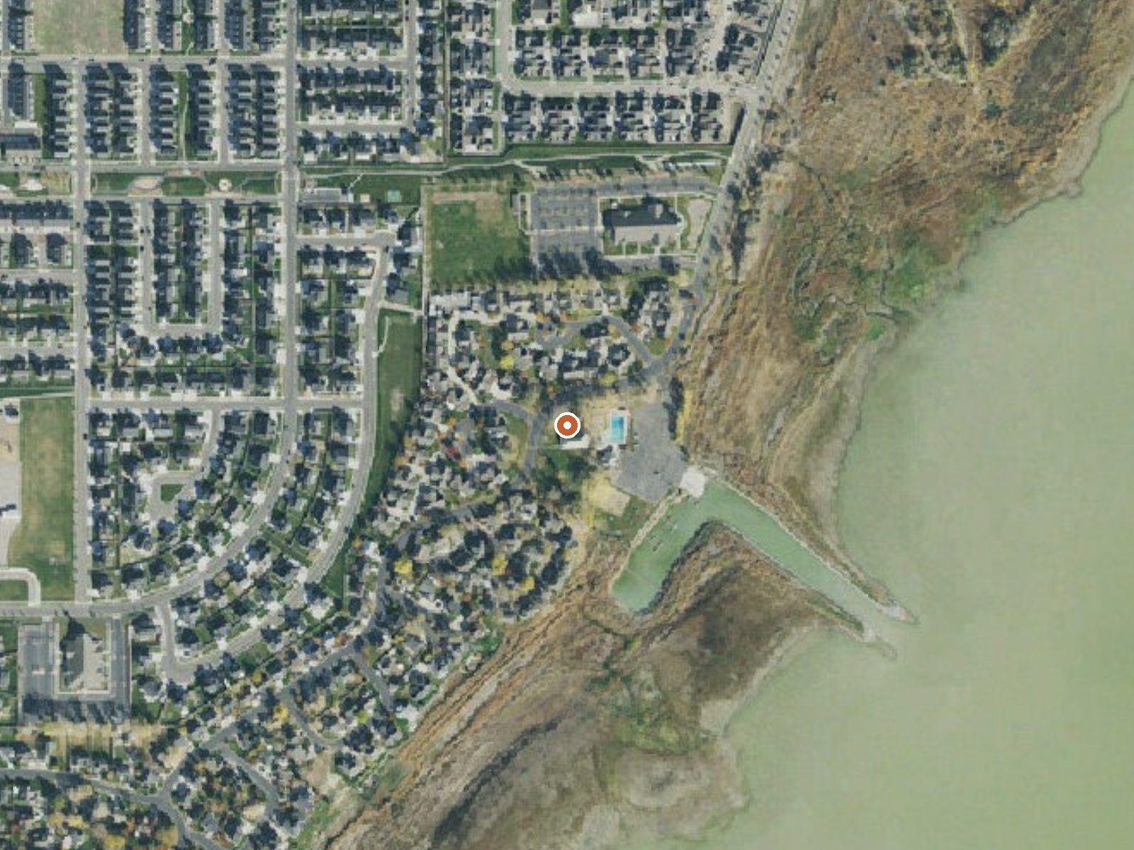 Aerial view of the ground around Saratoga Hot Springs