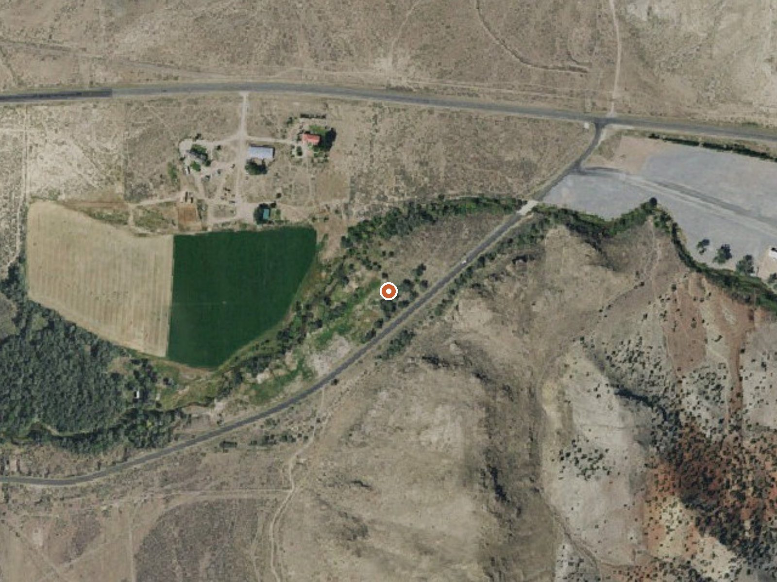 Aerial view of the ground around Dotsons (Radium) Warm Spring