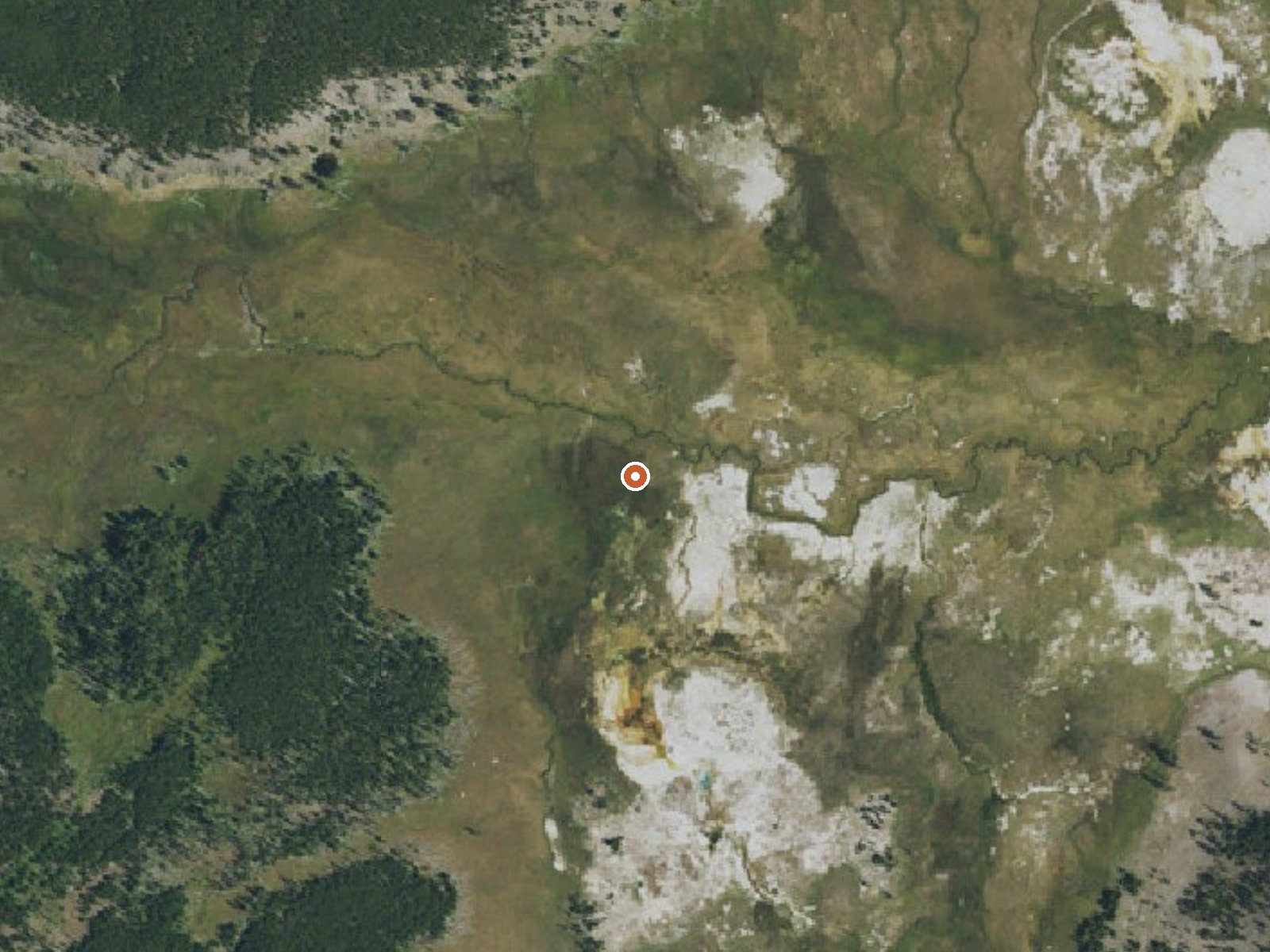 Aerial view of the ground around Flat Cone Spring, Steep Cone