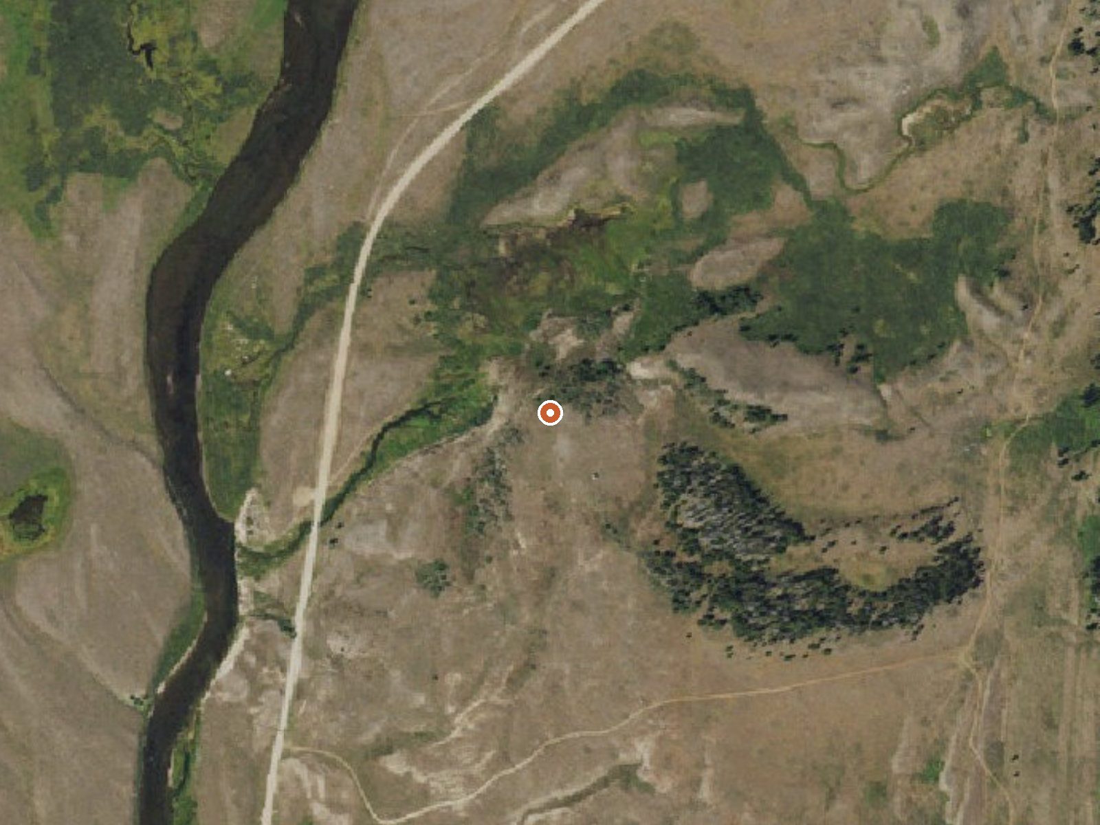 Aerial view of the ground around Kendall Warm Spring